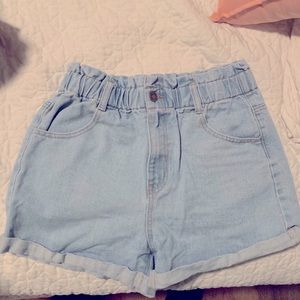 Cinched high waist mom denim shorts
